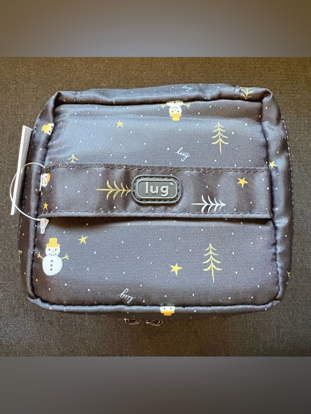 Lug Box Top Cosmetic Case Bag – Snowman Trees (Black Gold White Holiday Winter) - Picture 5 of 16